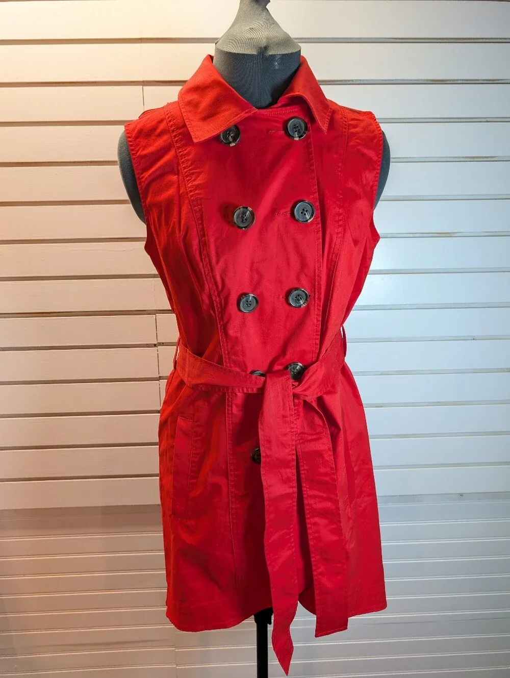 CAbi Poppy Red Convertible Trench Coat Red Jacket Style #334 Sz 8 EUC